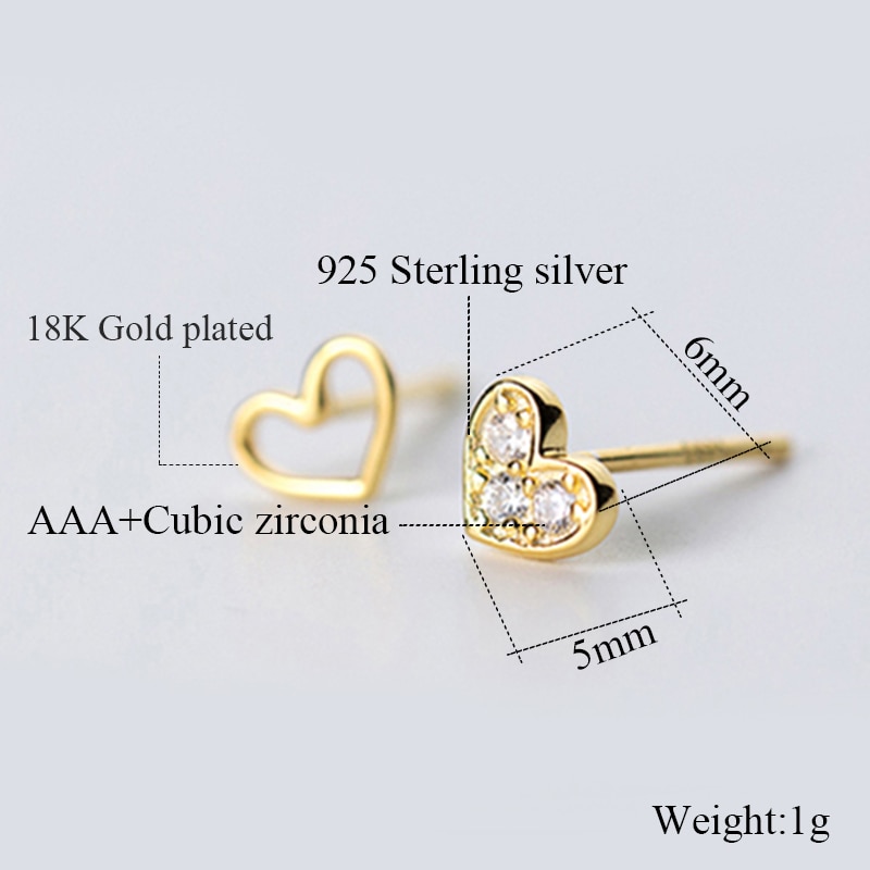 100% 925 Sterling Silber Ohrringe Schmuck Tiny CZ Pflastern Kristall Herz Stud Ohrringe Für Frauen Mädchen Kinder Dame