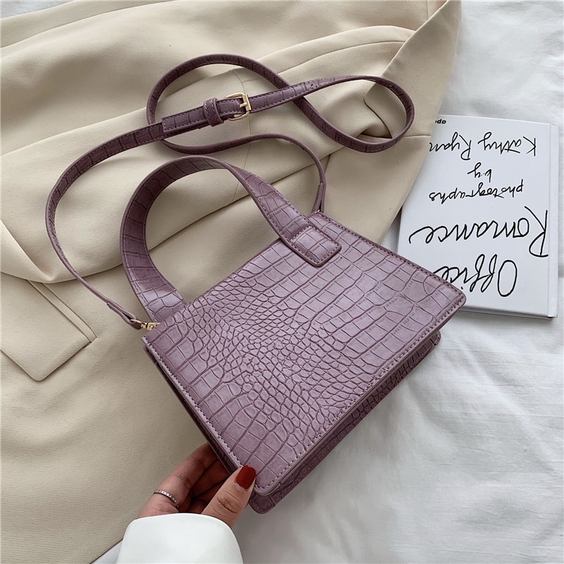 Crocodile Pattern PU Leather Crossbody Bags For Women Summer Shoulder Handbags Lady Travel Totes Cross Body Bag: Purple