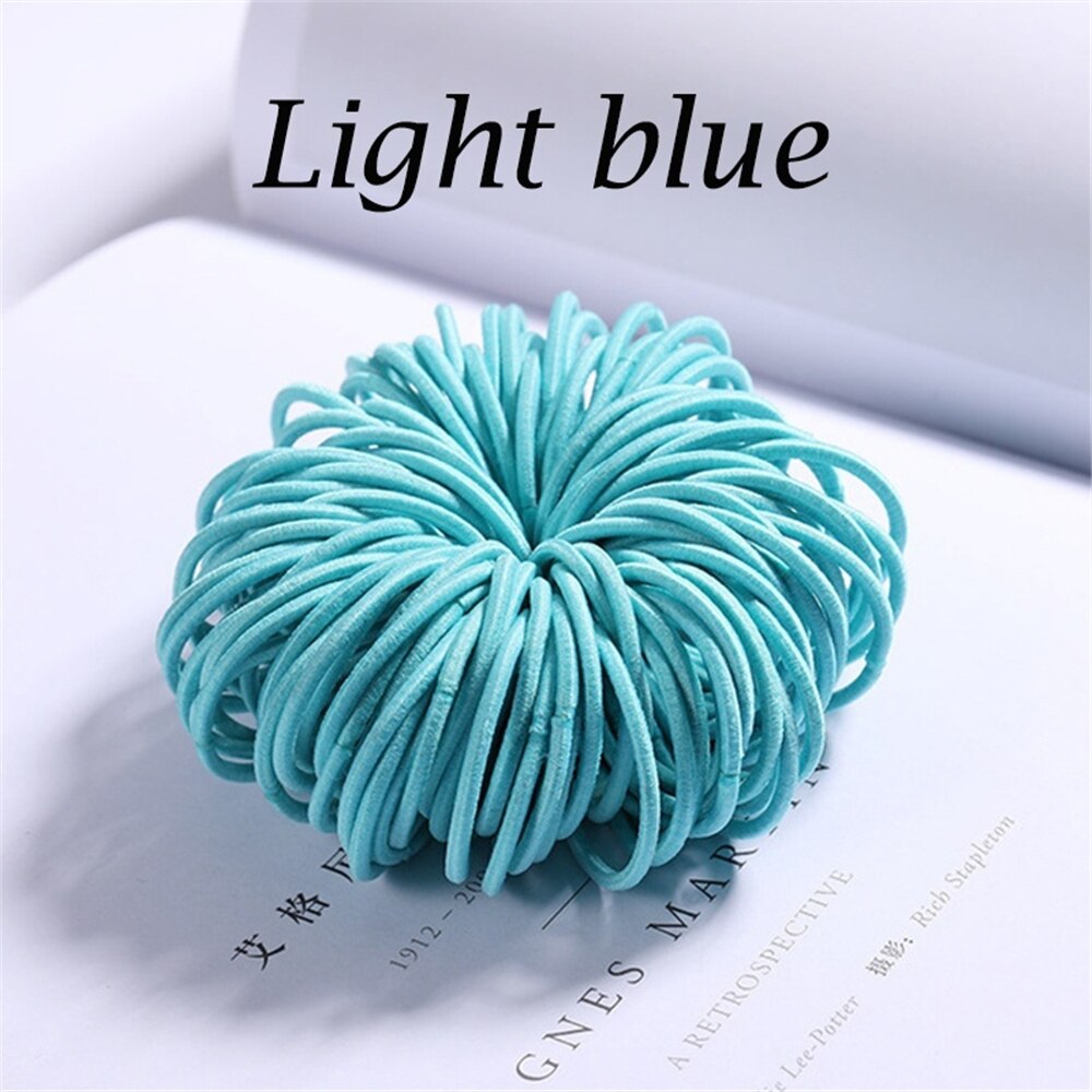 100 stks/partij Meisjes Snoep Kleuren Nylon 3CM Elastiekjes Kinderen Veilig Elastische Haarbanden Paardenstaart Houder Kids Haar Accessoires: light blue