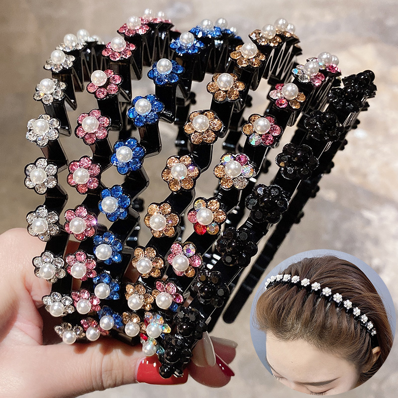 Hair Accessories Flower Rhinestone Pearl Non-Slip Hairbands Elastic Headband Women Hair Hoop Bands Bezel Girls Headdress