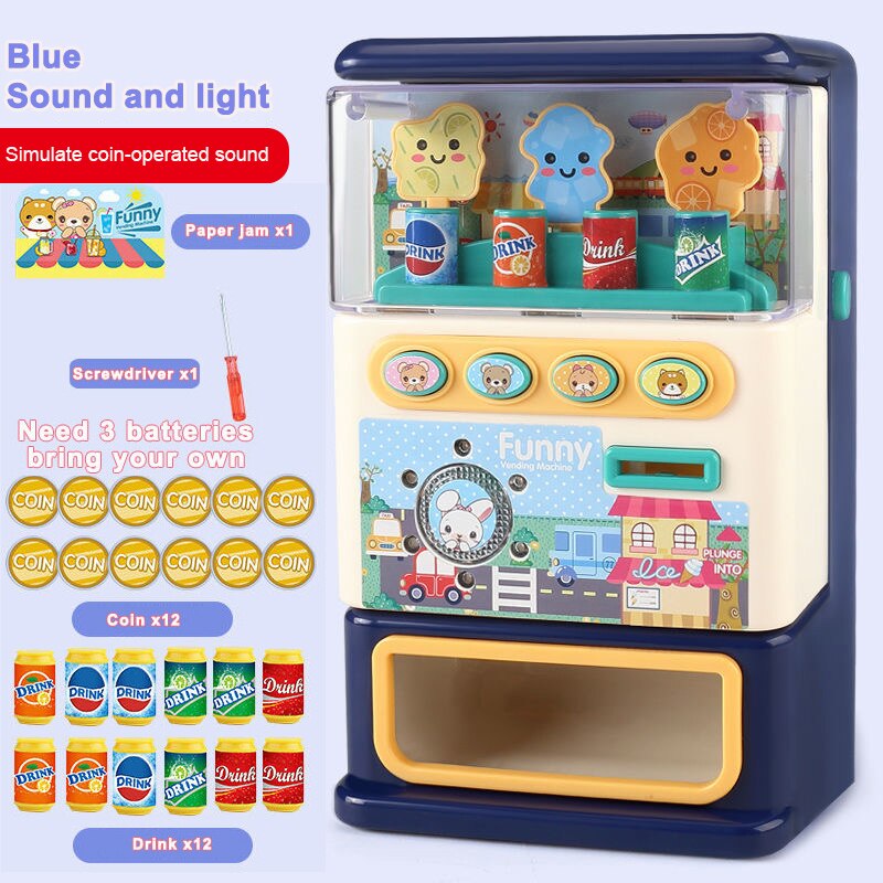 Børn simuleret salgsautomat puslespil drikkevarer drikkevareautomat legetøj foregive drik mini puslespil legetøj: Lyd og lyseblå