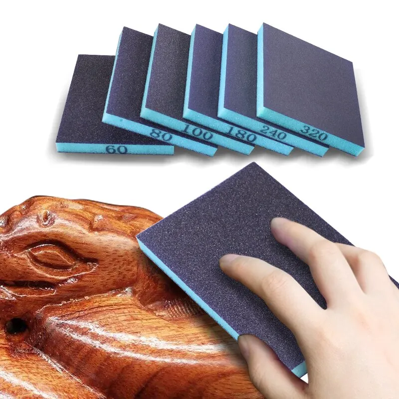 6PCS Schuurspons 60-320 Grit Wasbaar en Herbruikbaar Nat Droog Schuurblokken voor Metaal Hout Polijsten Schuurgereedschap 120*96*50mm