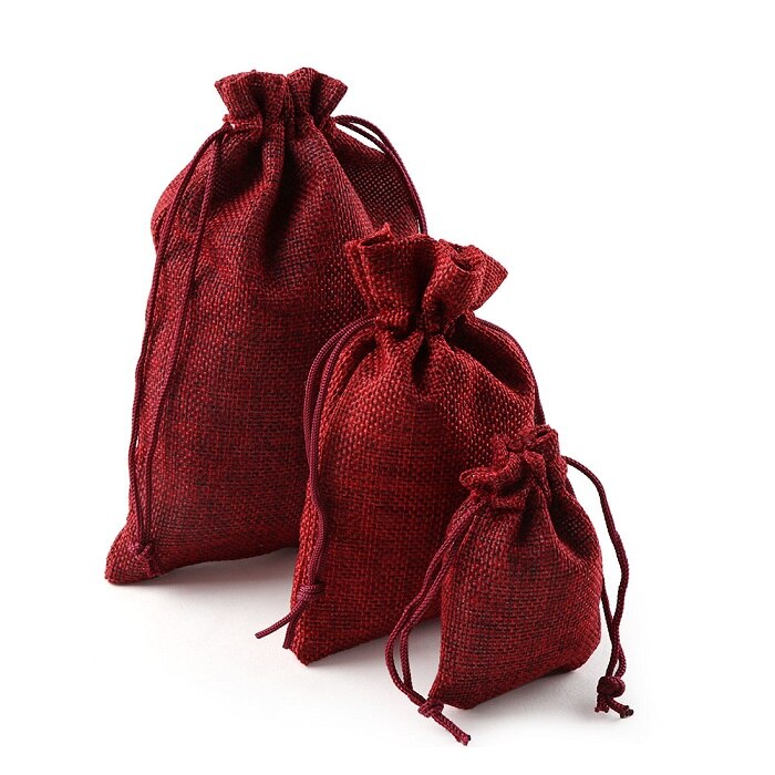 Pochettes en Jute hessien pour mariage | 10 pièces/paquets, nouvelle utile, sac pour mariage, de noël, pochette à cordon, maison: Rouge / 10x14cm