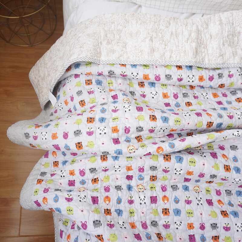 Flicka och pojkar bomull söta tryckta quiltade textilier bomull sommar luftbart överdrag quiltat överkast 150*200: Djur-
