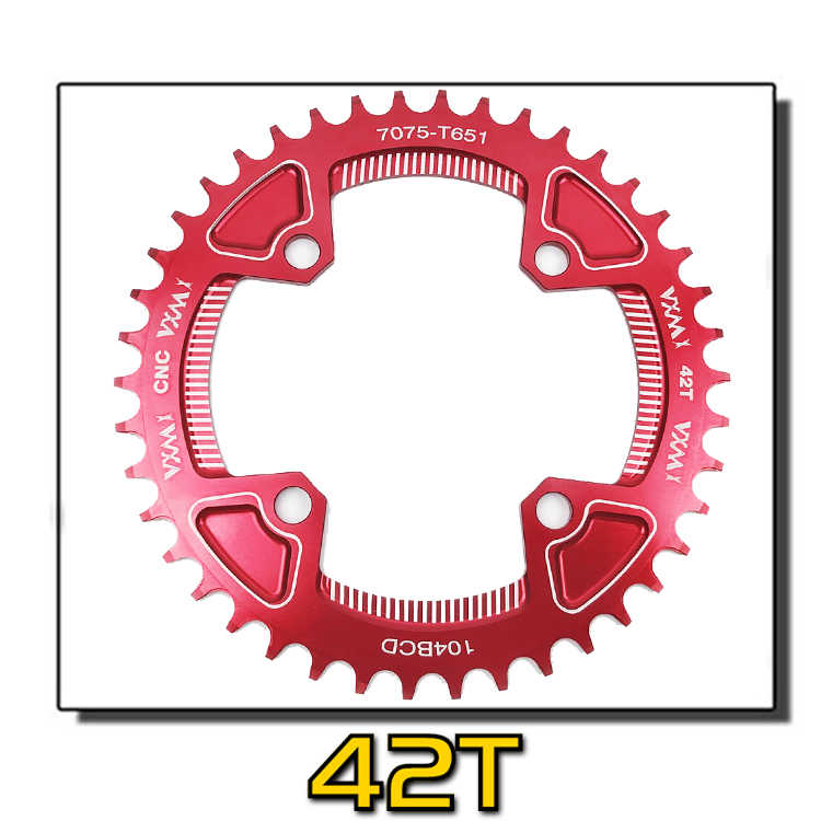 Vxm 104 bcd 40t 42t mountainbike kettingblad mtb crankstel aluminiumlegering 7075 smal breed kettingblad bcd 104mm kettingblad: 42t rode