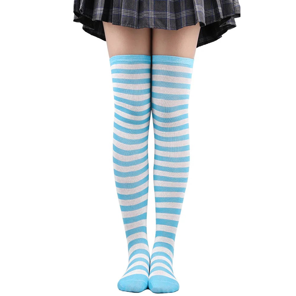 Medias altas hasta el muslo a rayas para mujer, calcetines largos por encima de la rodilla en negro, blanco y rosa, Cosplay de Lolita Harajuku Y2k 2025: Lavanda