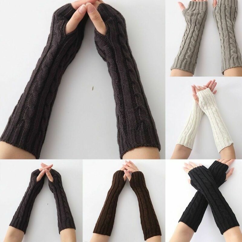 Guantes de punto para mujer, Manoplas sin dedos para otoño e invierno, mangas, muñeca, calentador de manos, rombo, largo, medio invierno, 1 par