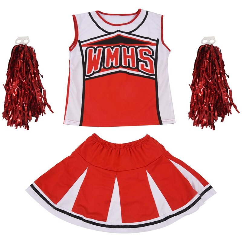 Tank Top Petticoat Pom Pom-Pom Cheerleader Cheer Leiders L (38-40) 2 Piece/m (34-36) 2 Stuk Pak Rood Kostuum