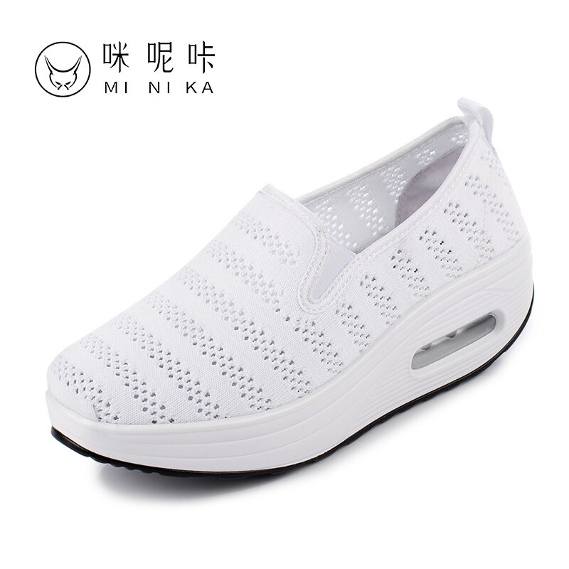 Women's Toning Shoes - Slip-On Fitness Sneakers - Air Cushion Body Shaping - Black/White/Gray