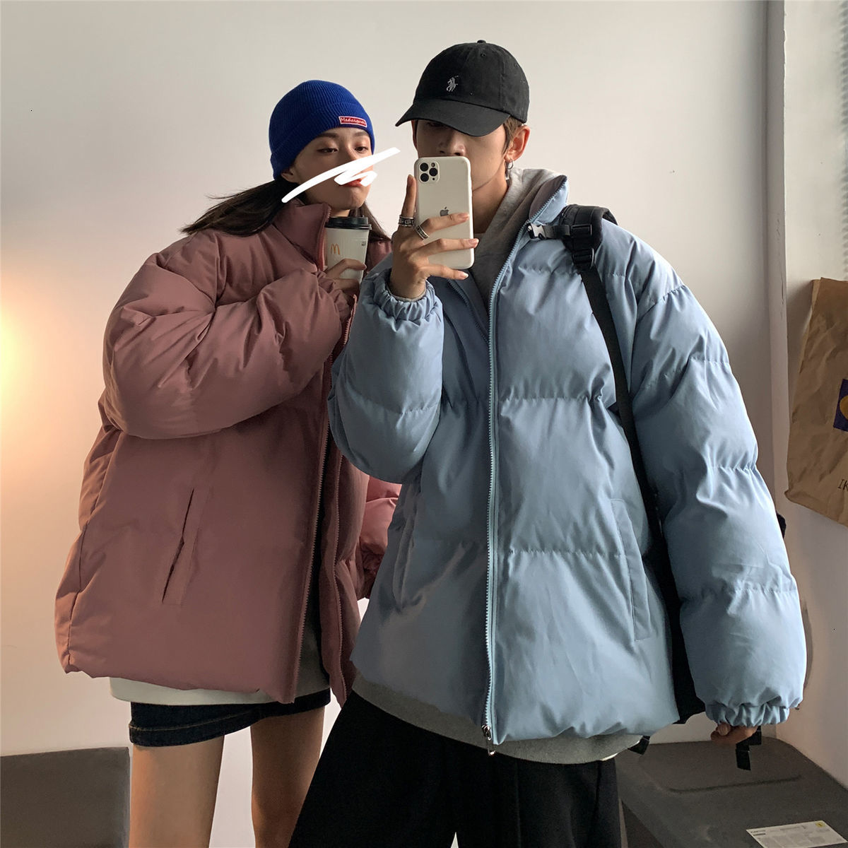 Privathinker winterkleding paar parka's losse dames studenten warme dikke rits jas man casual oversized parka's