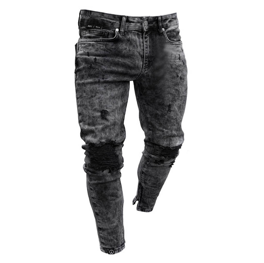 Mannen Broek Skinny Stretch Denim Broek Verontruste Ripped Freyed Slim Fit Casual Herfst Jeans Broek Heren Lange Broek Mode