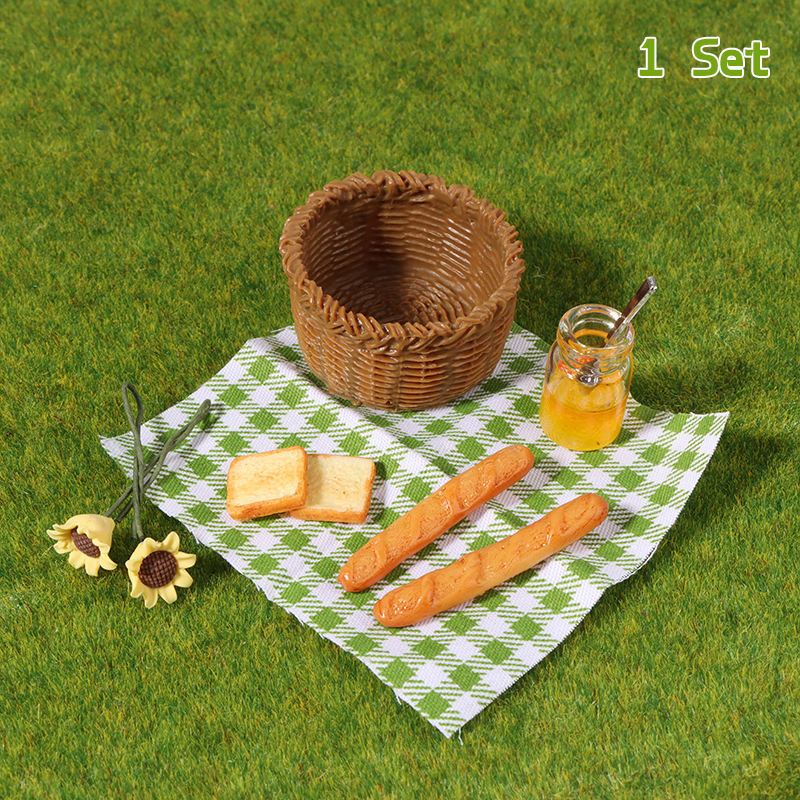 1 set 1:12 dockhusminiatyr honungsbrödkorg tyg picknickkorg köksmodelldekor leksaks dockhustillbehör: Svart