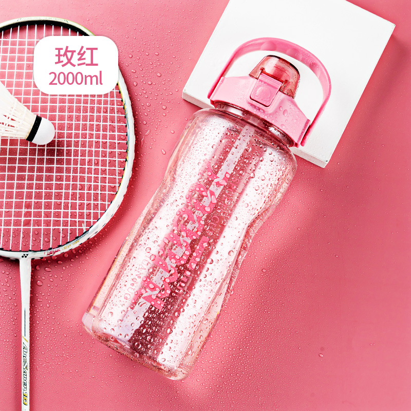 Sturdy Sports Water Bottle with Straw BPA FREE Waterbottle 2L 3L Larger Water Bottl Fitness Portable Drink Bottles Travel Kettle: Pink 2000ml