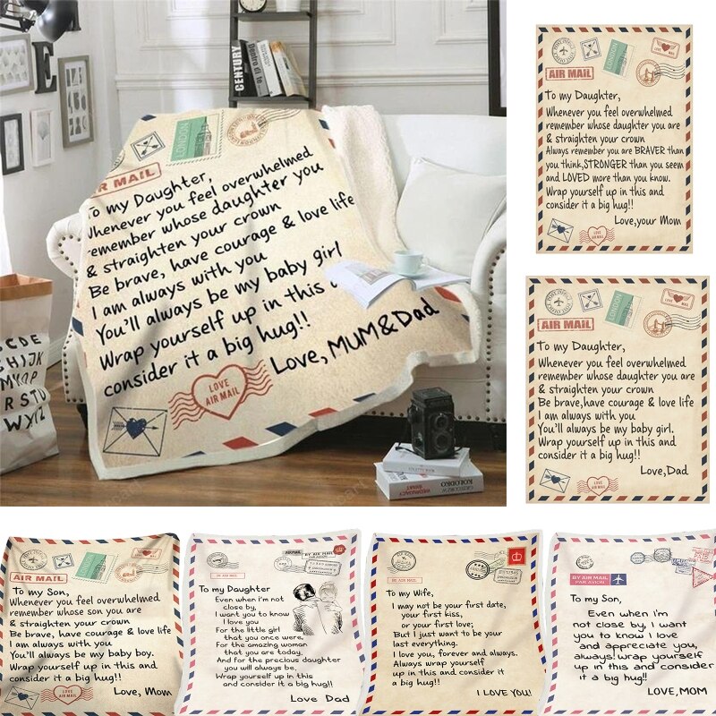 Fleece Deken Om Mijn Dochter Zoon Vrouw Brief Gedrukt Quilts Luchtpost Dekens Positieve Moedigen En Liefde