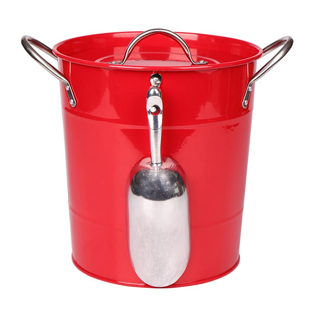 1pc 4.5L Ice Bucket Party Bar Celebration Beverage Bottle Beer Bucket Thicken Iron Bucket With Cover And Ice Shovel: Red