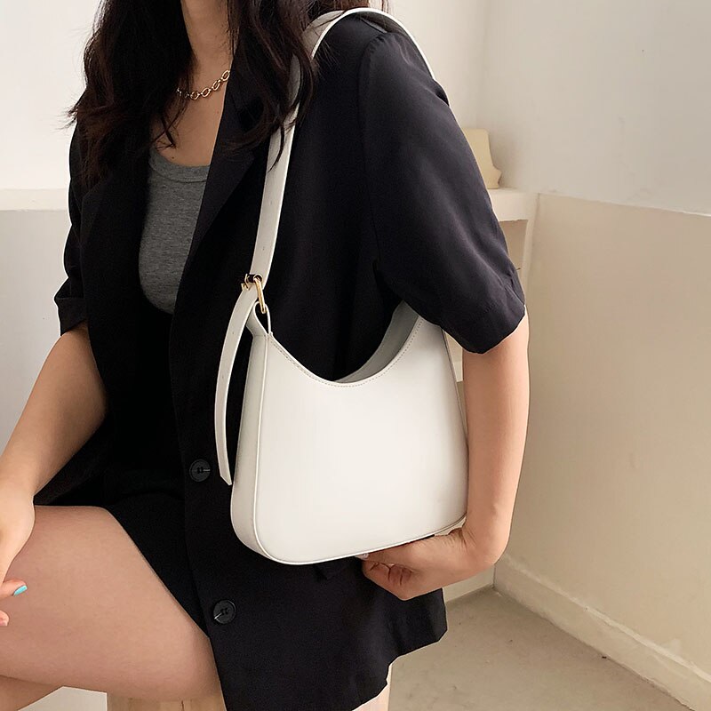 Style français En Cuir Sac À Bandoulière U Aisselle Petits Sacs À Main Pour Pochette Pour Femmes Sacs Couleur Uni Vintage Fourre-Tout Sac À Main