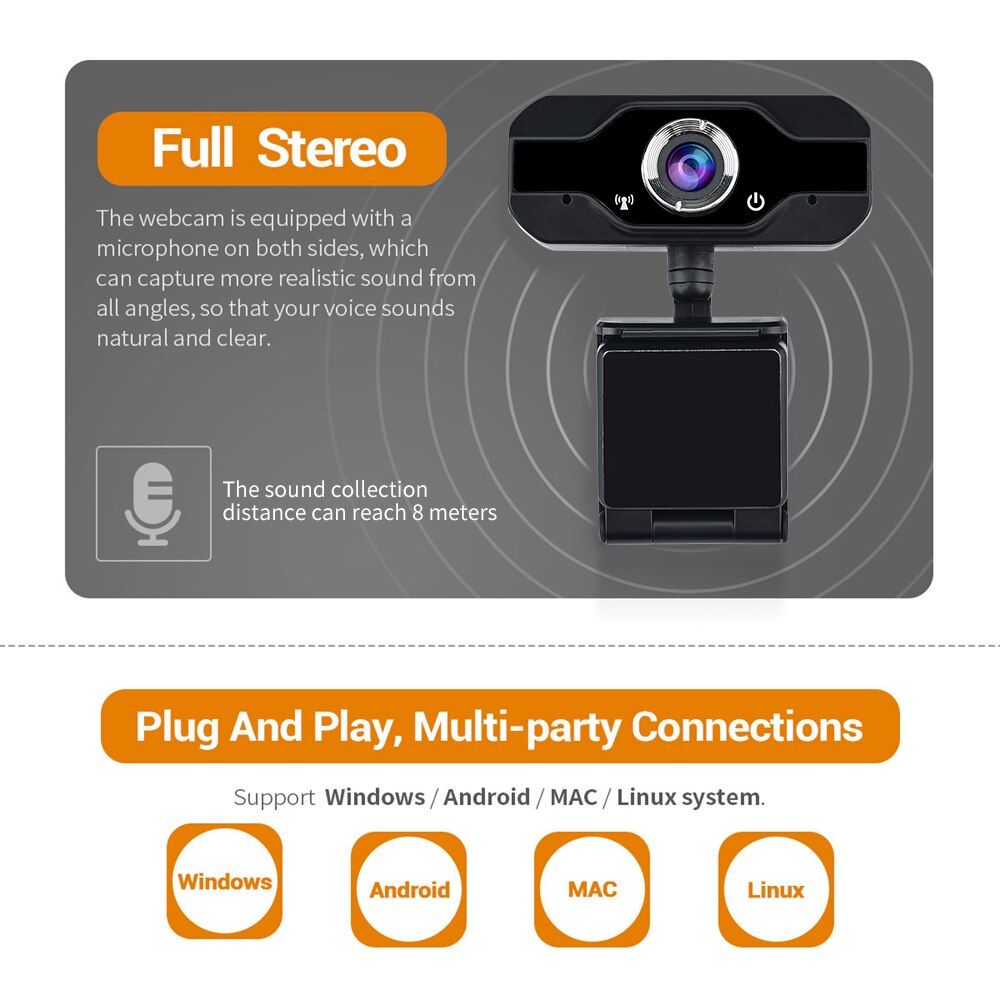 In Stock PC Computer Webcam Full HD USB Web Camera Manual Focus Lens Web Cam With Built-In Microphone Flexible Base Camera