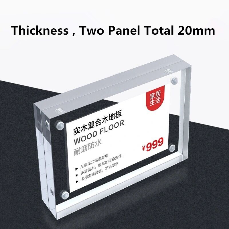 A6 100*150mm Double Sided Frameless Desktop Free Standing Magnetic Acrylic Picture Photo Frame Table Sign Card Holder Stand