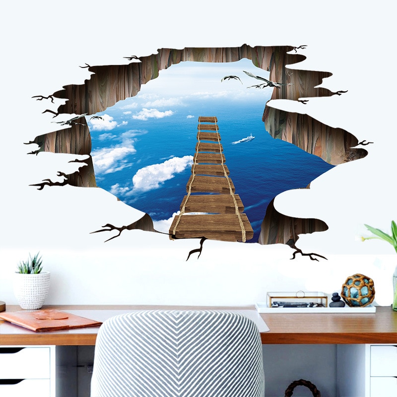 Large 3D Cosmic Space Wall Sticker Galaxy Star Bridge Home Decoration for Kids Room Floor Living Room Wall Decals Home Decor