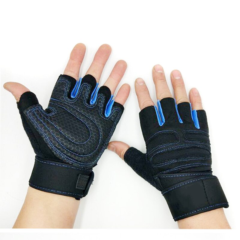 Finger gym fitness handsker med håndleds wrap support til mænd kvinder crossfit træning magt løfteudstyr: Blå / L