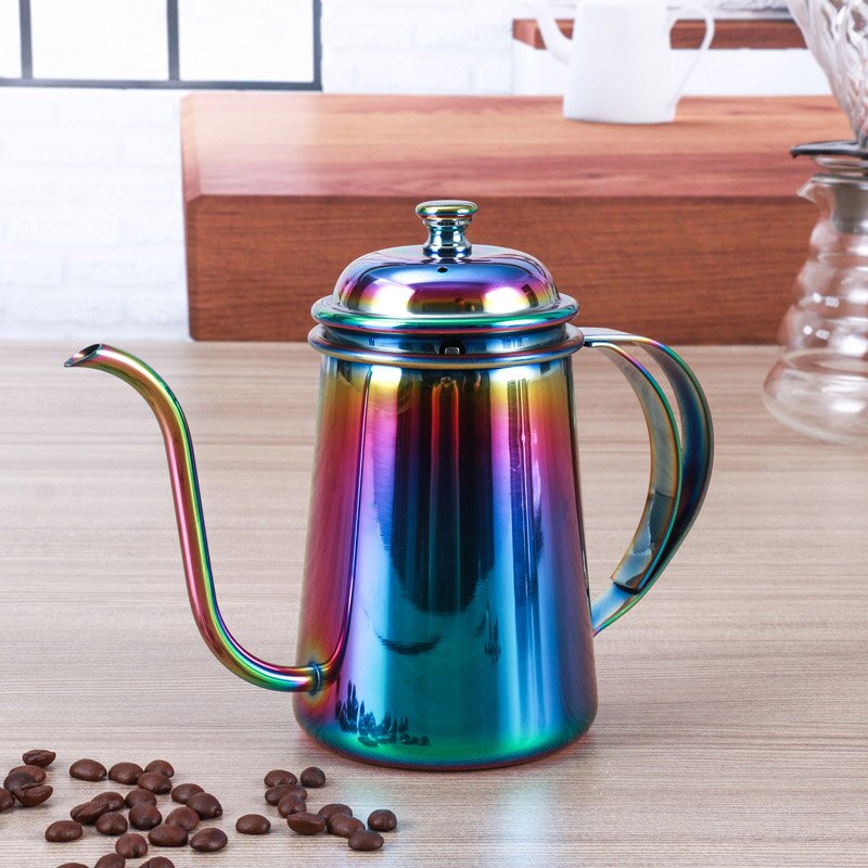 Roestvrij Staal Koffie Pot 650Ml Lange Mond Zwanenhals Uitloop Waterkokers Drip Pot Koffie Makers Werpers Theepot Koffiekan Voor Barista: Rainbow