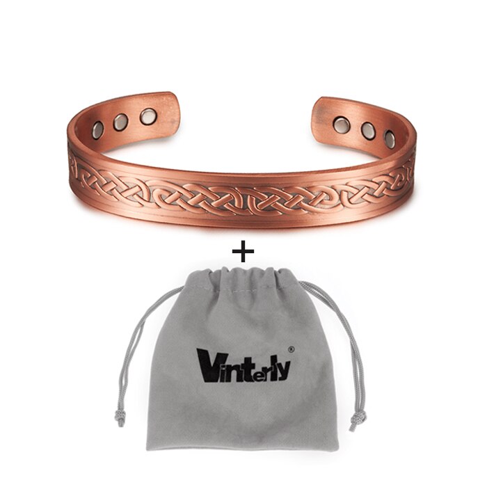 Vinterly viking armbånd mænd ren kobber justerbar manchet armbånd energi armbåndsbånd magnetiske armbånd armbånd til gigt: Med taske