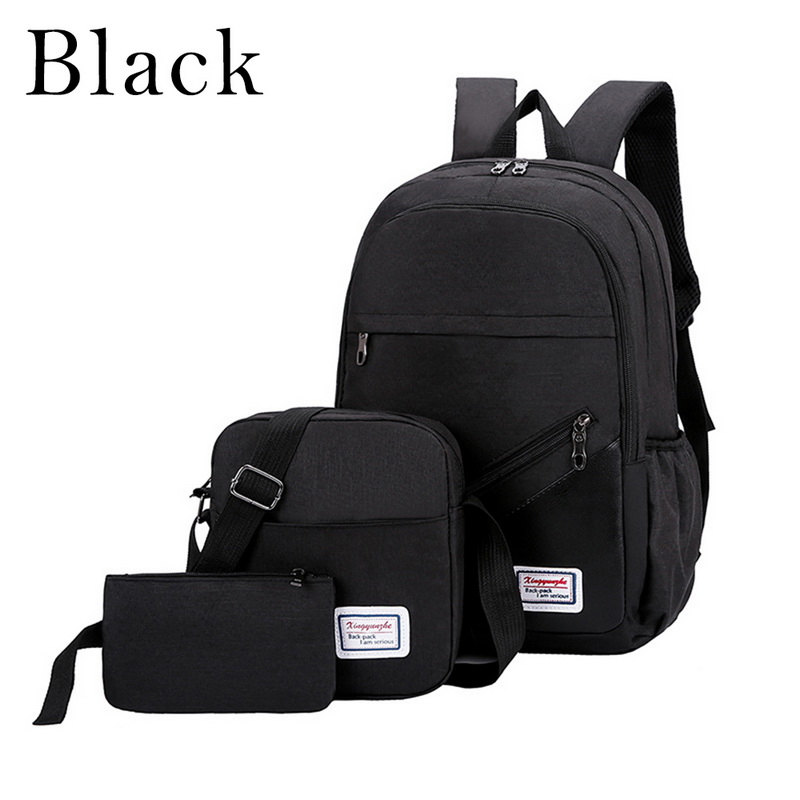 MoneRffi USB Lade Leinwand Rucksack 3 teile/satz Frauen Schule Rucksäcke Schulranzen Für Jugendliche Mann Student Buch Tasche Jungen Satchel: black