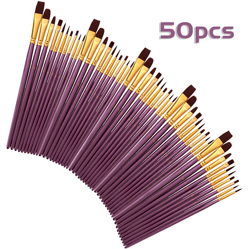 50Pcs Art Brush Supplies Watercolor Oil Paint Brush Set/ DIY Art Supplies tool Art Stationery watercolor painting pen: purple