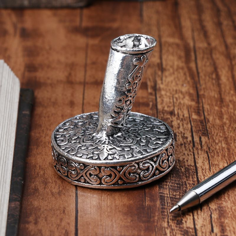Vintage metall rund insättning penna hållare för fjäder fjäderpenna doppa pennor skolan kontorsmaterial brevpapper student