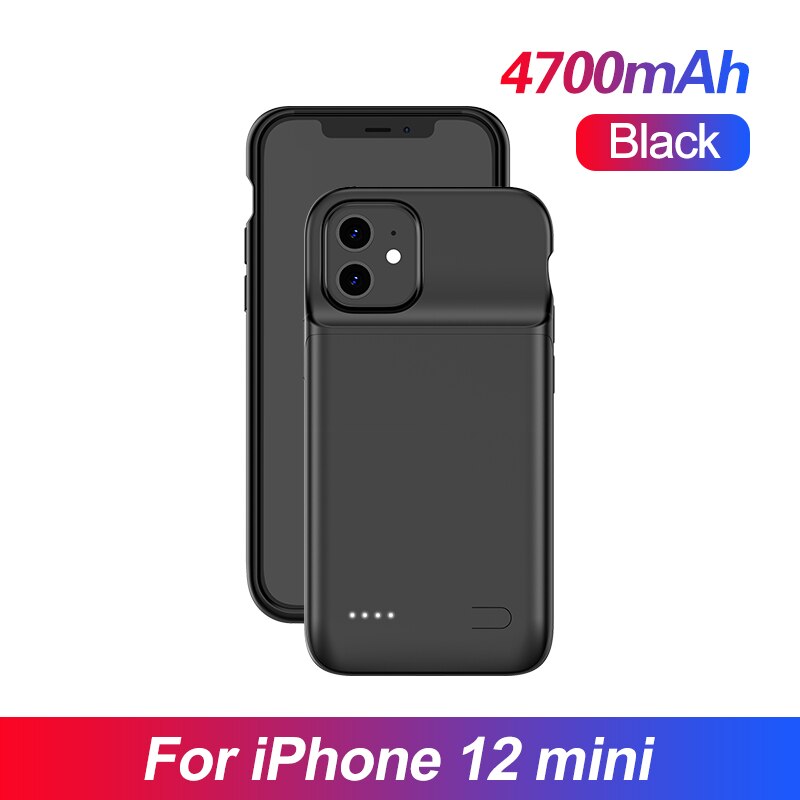 For iPhone 12 Pro Max 12 Mini Battery Case 4800mAh Power Bank Cover Portable Charging Phone Battery Charger Case For iPhone 12: For 12 mini