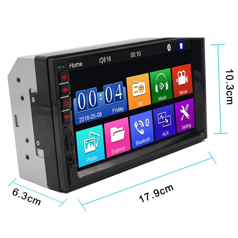 Radio Multimedia para coche 2 Din Hd 7 pulgadas Pantalla de contacto estéreo Bluetooth 12V 2Din Fm Iso potencia Aux entrada Auto Mp5 reproductor Sd Usb, 7034
