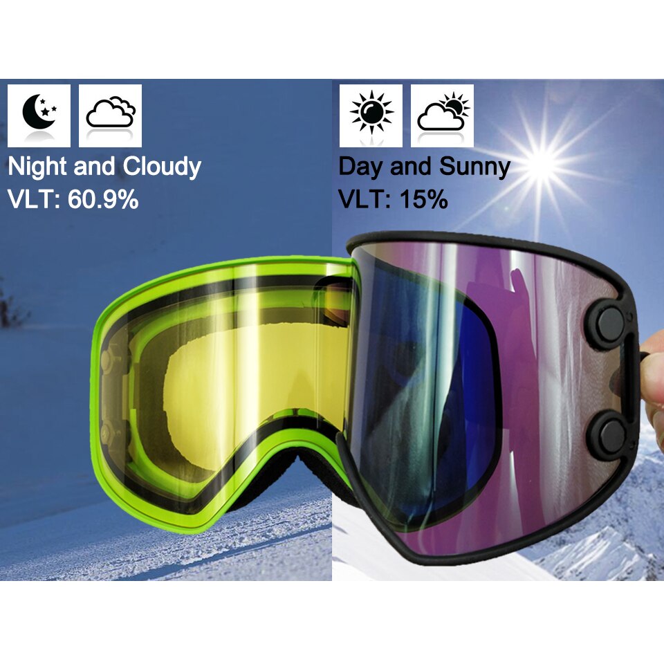 Locle Magnetische Skibril 2 In 1 Mannen Vrouwen Snowboard Bril Skiën Bril Brillen Sneeuw Anti-Fog Ski Masker
