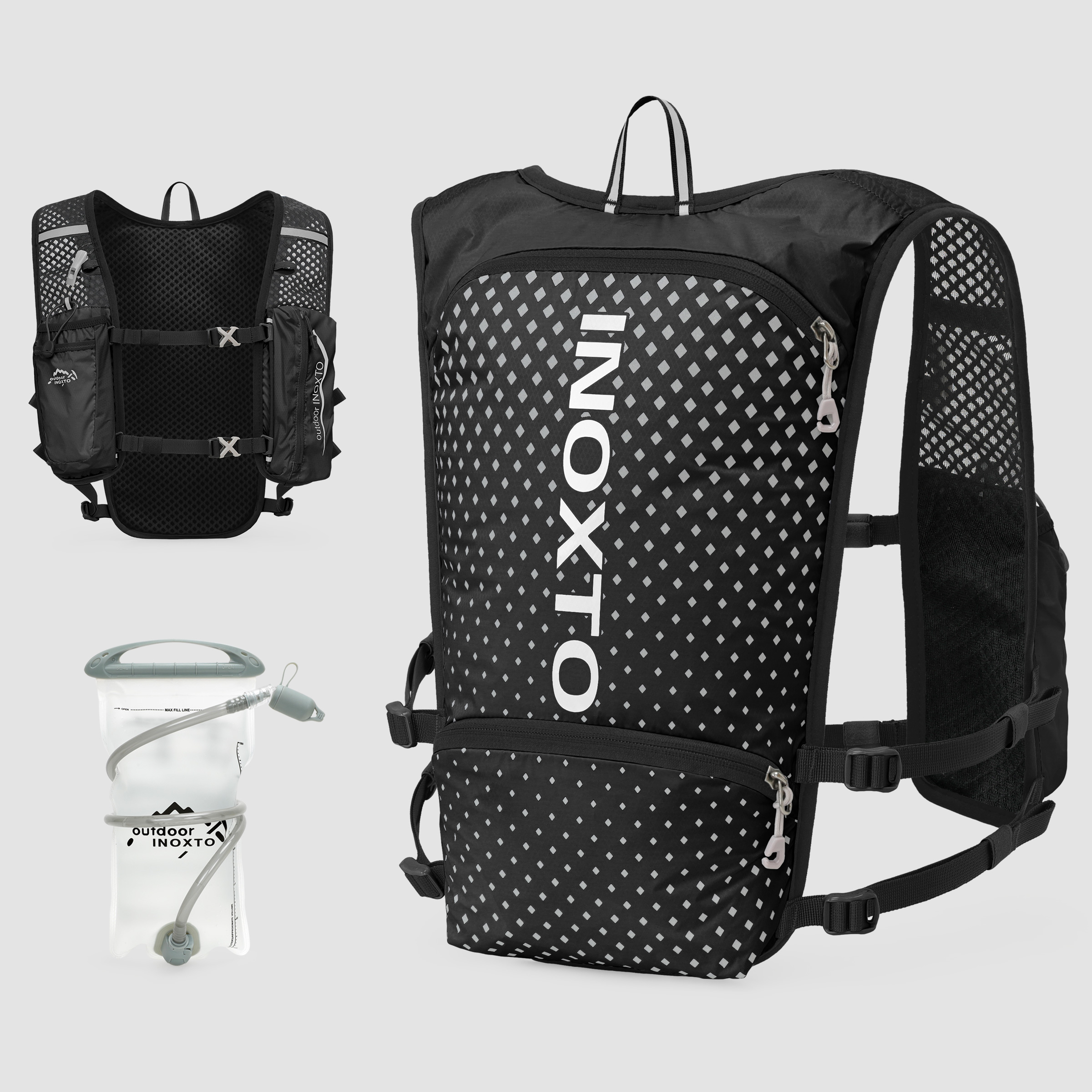 Reflektierende Weste für Damen und Herren, verstellbarer Brustgurt, Lauf-Trinkweste, leichter reflektierender Trinkrucksack: Silberfarbe