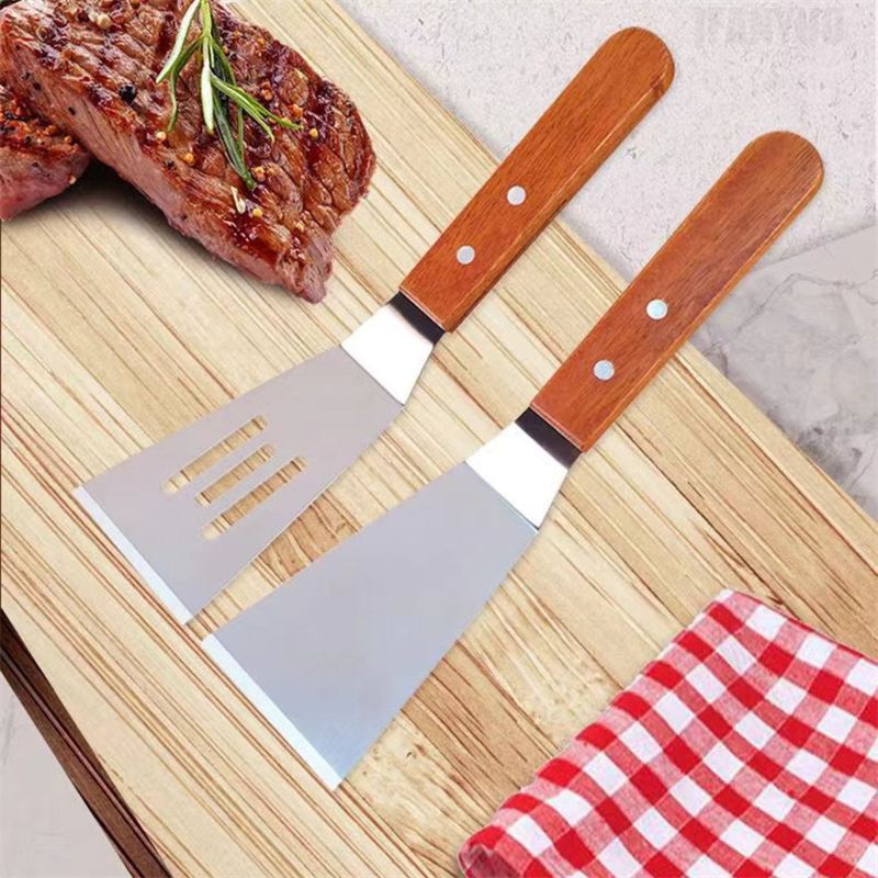 Espátula y raspador de parrilla de acero inoxidable, herramientas de cocina duraderas antiadherentes para barbacoa, pala para Pizza, tortitas, carne, utensilios para barbacoa