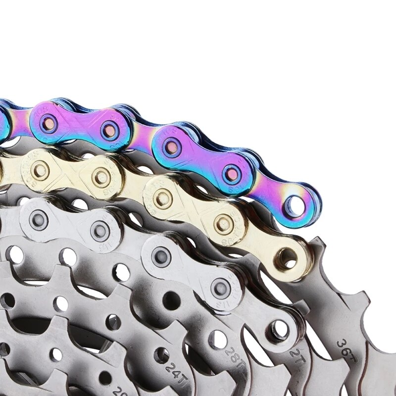 Chaîne de vélo ajourée dorée arc-en-ciel, pour KMC X9 X10 X11 X12, 9/10/11/12 vitesses, pour vtt/vélo de route, 116L 126L
