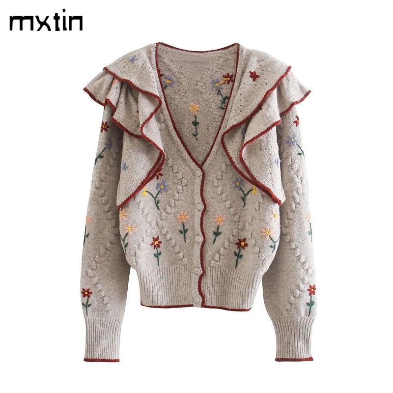 Vintage stilfuld blomstret flæse broderet cardigan sweater kvinder forår og efterår varme suterwear afslappede toppe: M
