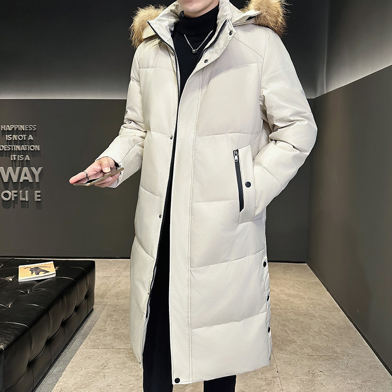 Miesten pitkä talviuntuvatakki, rento paksu tuulenpitävä valkoinen ankanuntuvatakki, kylmänkestävä takki, merkkinen hiihtotakki, lämmin toppatakki isolla turkiskauluksella: 4xl / Beige