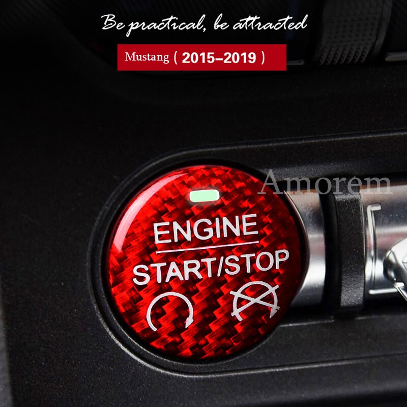 Carbon Fiber For Ford Mustang Engine Start Stop Button Sticker Cover Car Styling Accessories