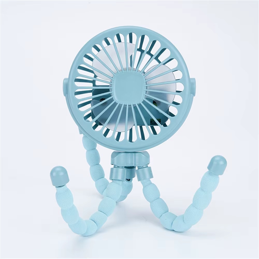 PANGDUBE Mini Fan voor Kinderwagen USB Oplaadbare Lithium Handheld Octopus Fan voor Wieg Kinderwagen Mini Draagbare Fan: Blauw