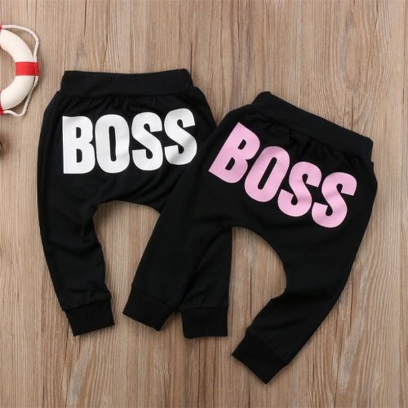 Pants Trousers Baby Boys Girls Cotton Letter BOSS Printed Harem Pants Casual Trousers Infant Clothes