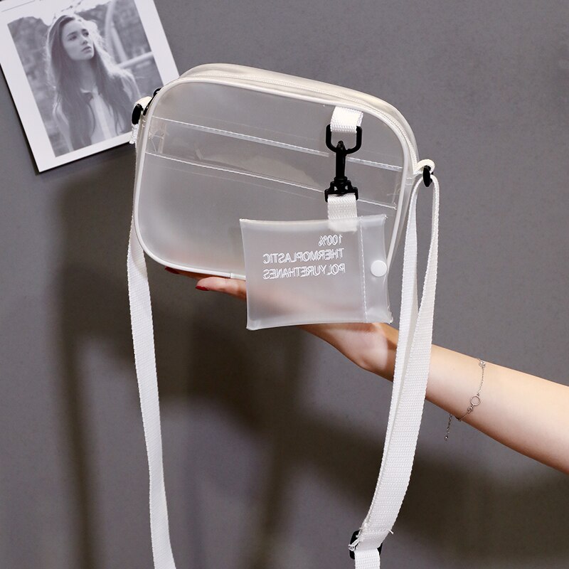 2020The ins super fire small bag Jelly transparent pvc girl heart small square bag mini messenger bag