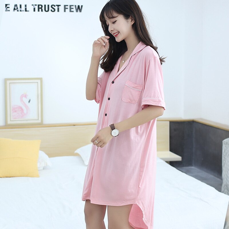 Petticoat Underskirt Women'S Short Sleeve Nightdress Pyjamas Worn Outside Homewear Modal Large Loose Fat Mm Cardigan Summer