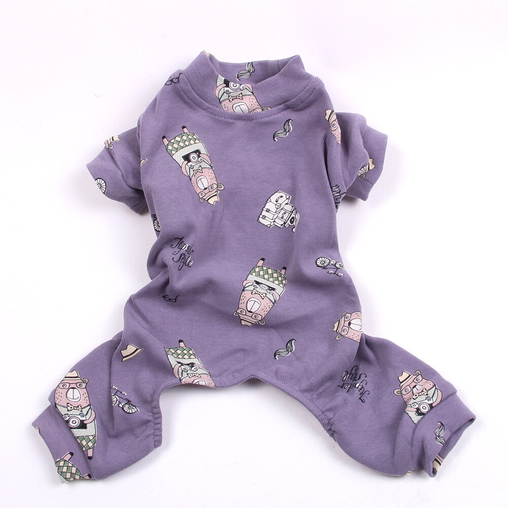 Soft Dog Cat Pajamas Jumpsuit Cartoon Cat Puppy Sleepwear Nightshirt Home Apparel 5 Sizes 6 Colours: Bear Purple / L