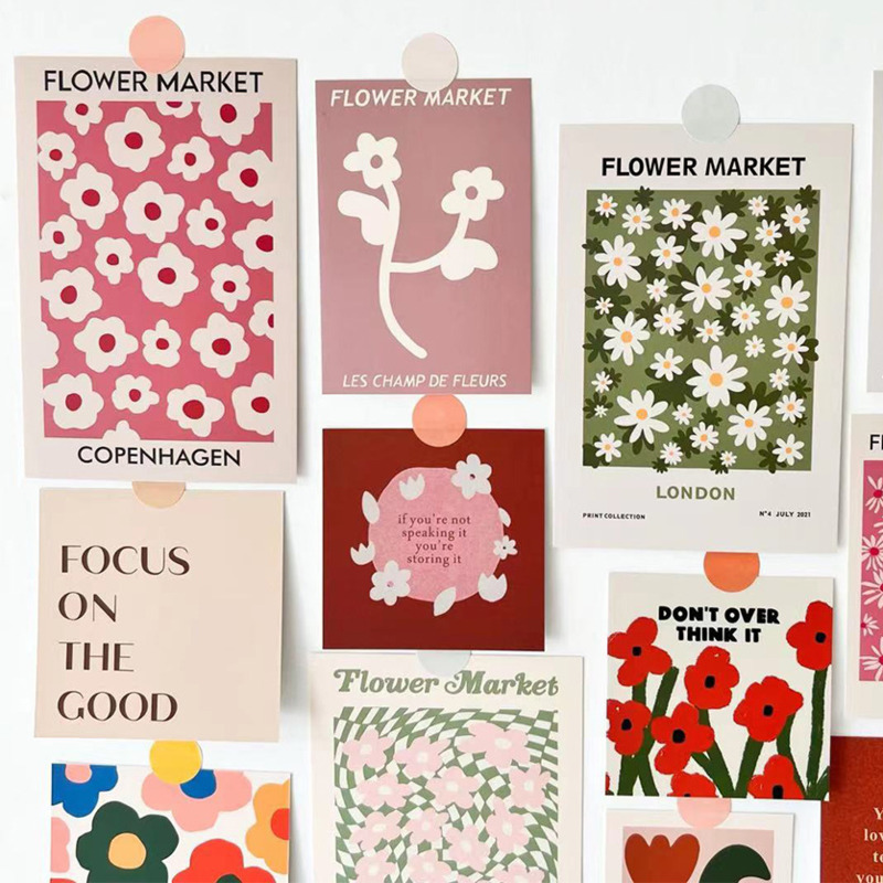 Tarjeta decorativa de mercado de flores artísticas Ins, postal colorida creativa, fondo de sala de dormitorio, pegatina de pared, accesorios para fotos, 15 hojas
