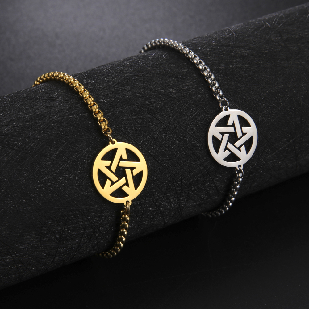 Teamer Jahrgang frauen Armbinde Edelstahl Reize Kasten Verknüpfung Kette Amulett Schmuck Wicca Wikinger Zubehör Pentagramm: Silber / Dunkelgrün
