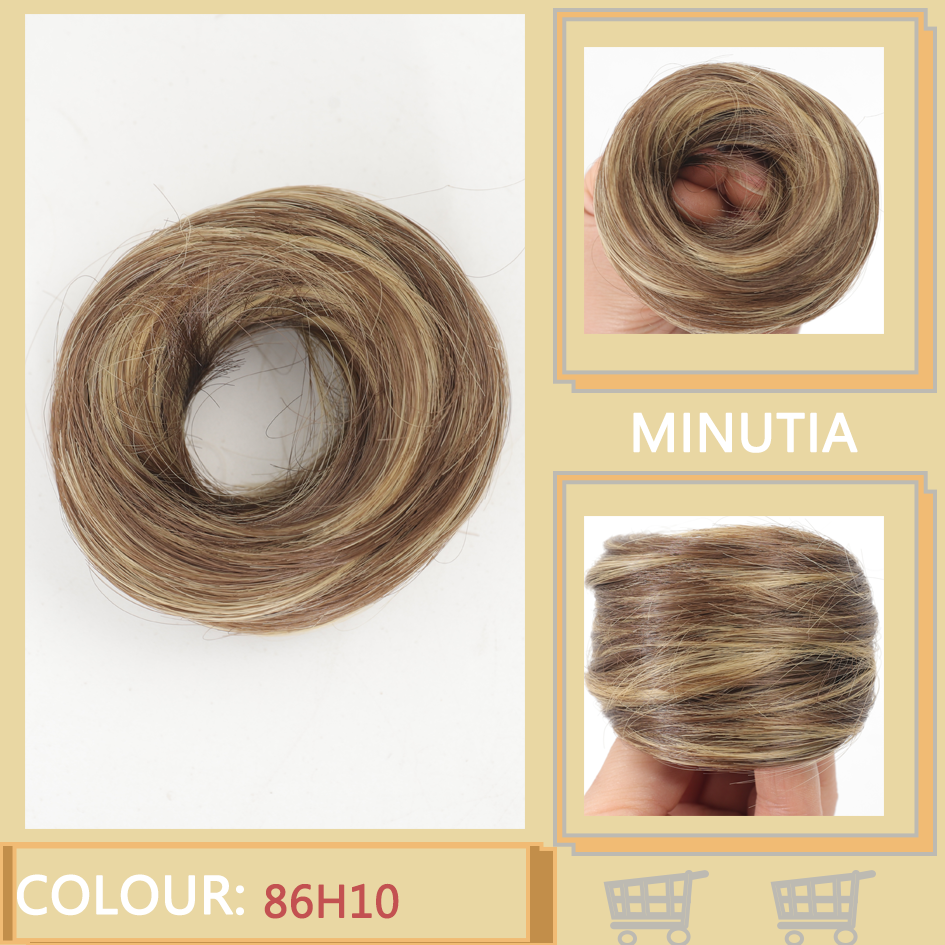 Allaosify moño sintético femenino fibra sintética pelo liso círculo cuerda elástica, color de cabello natural accesorios para el cabello luz oscura: P4 / 27