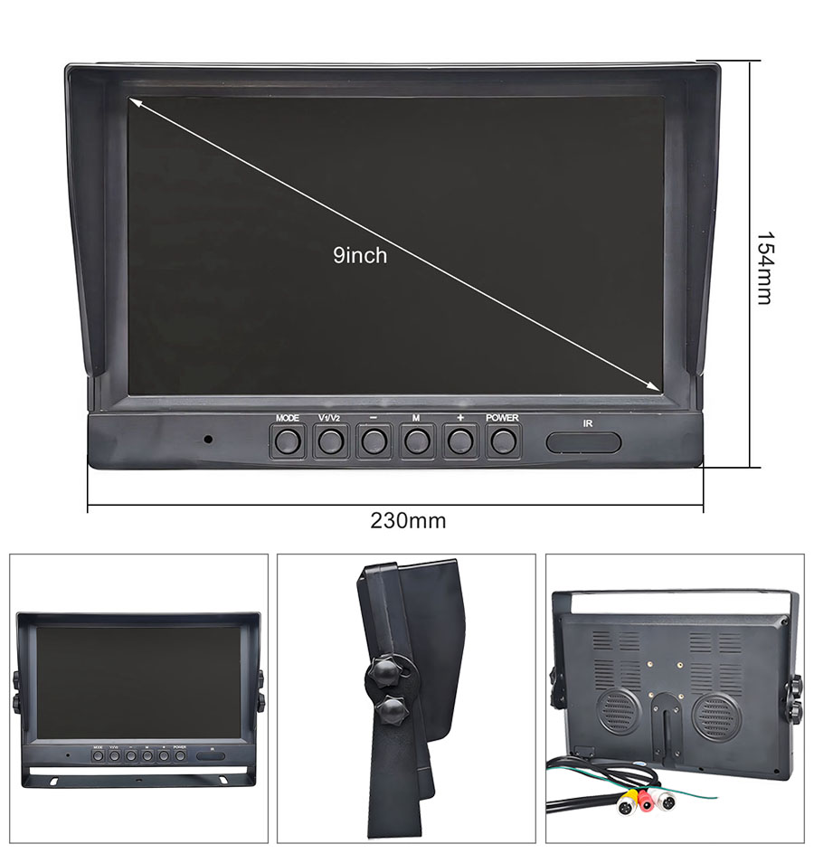 DIYKIT 9inch AHD CVBS IPS LCD HD Monitor Rear View Car Monitor Support 1080P AHD CVBS Car Camera Video Input