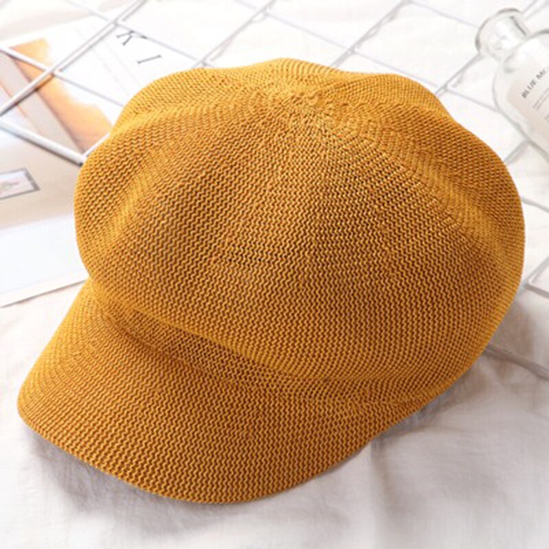 Octagonal Cap Straw Women Summer Thin Newsboy Cap Painter Straw Knitted Beret Mesh Breathable Sun Hat: 02