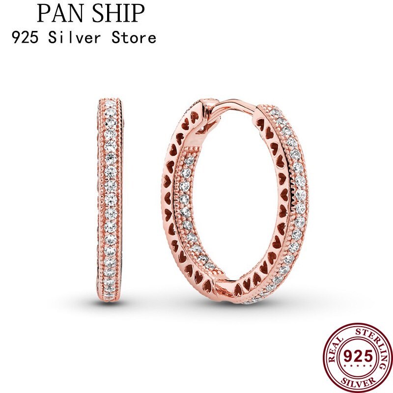 100% 925 серьги Pan Prata Brincos Mulheres Pequenos Corações Com Pan Brincos de Cristal Do Parafuso Prisioneiro Para As Mulheres Presente de Casamento Moda Jóias