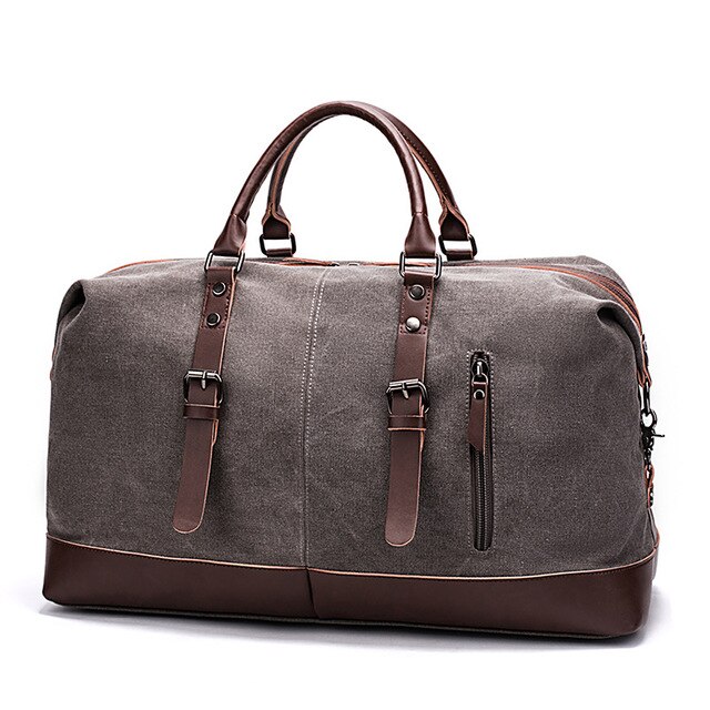 Canvas Leather Men Travel Bags Carry on Luggage Bag Men Duffel Bags Travel Tote Large Weekend Bag Overnight Male Handbag: Grey